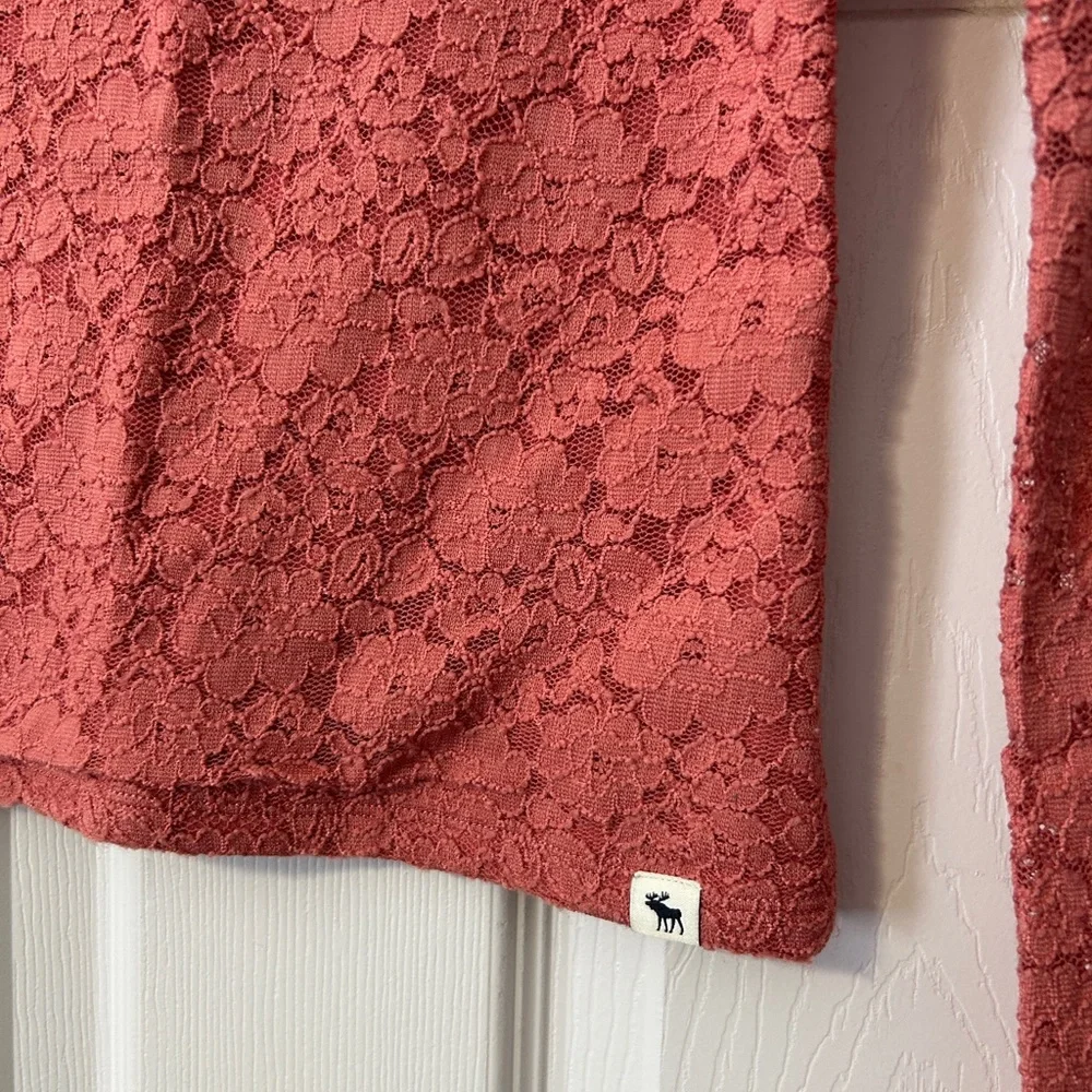 Abercrombie Kids Tween Girls Long Sleeve Square Neck Lace Top 11/12 Coral Peach - Picture 3 of 7